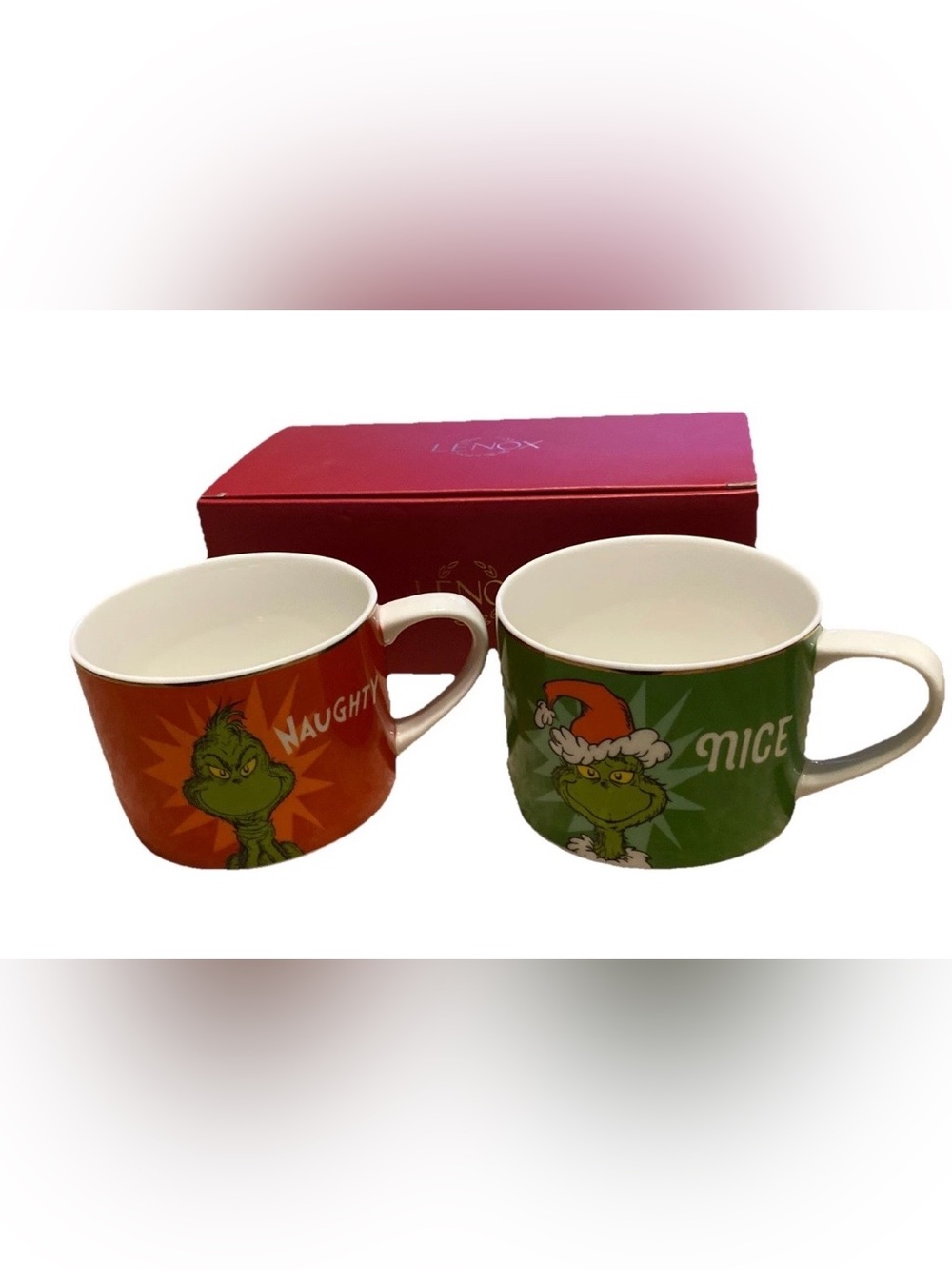 Lenox Grinch 'Naughty & Nice' Holiday Mug Duo - Red & Green New in Box